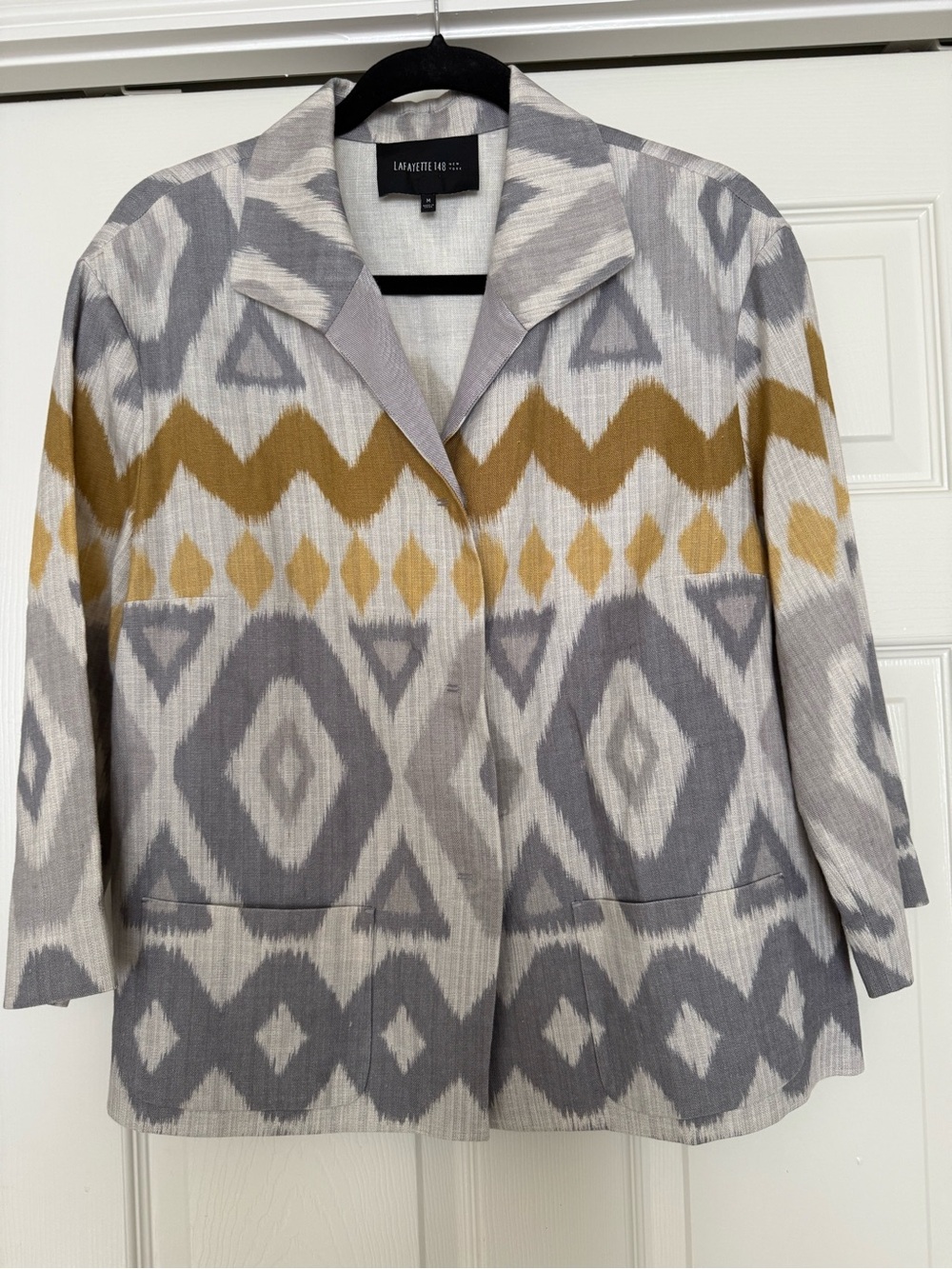 Lafayette 148 New York Gray & Mustard Geometric Open Blazer size Medium